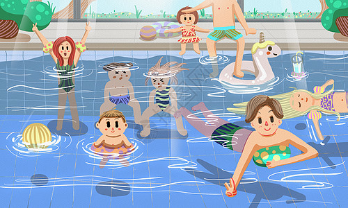 日成游泳池插画