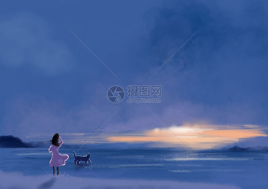 夜晚海边图片