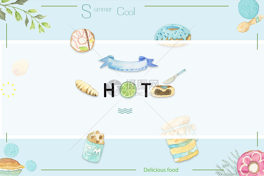 手绘水彩糕点海报图片
