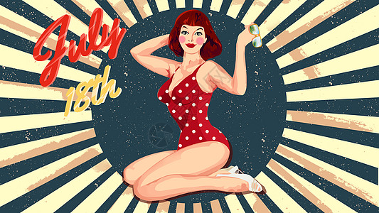 pingirls泳装女郎海报插画图片