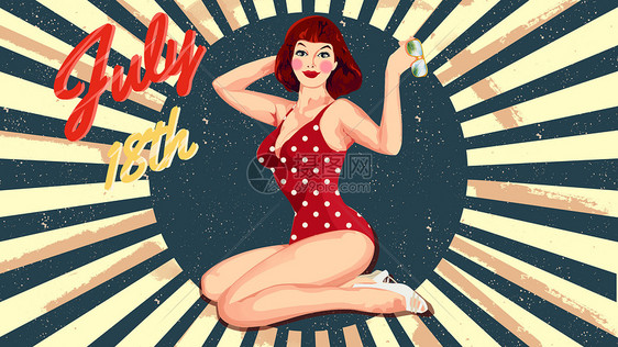 pingirls泳装女郎海报插画图片