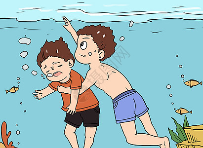 游泳卡通儿童安全插画