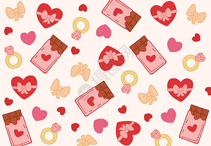 爱心巧克力蝴蝶结戒指爱情元素背景图片