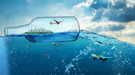 创意漂流瓶透明飞机素材高清图片