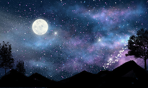 星空月亮唯美背景流星高清图片素材