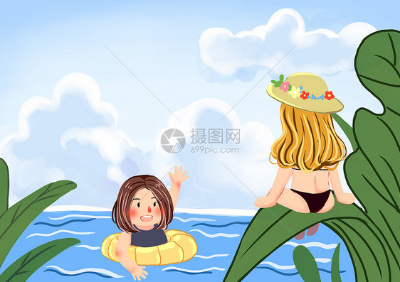 夏季游泳插画图片