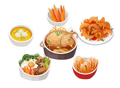 舒芙蕾拼盘日本韩国料理美食插画