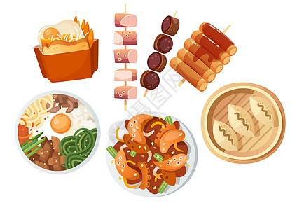 蒸饺日本韩国料理美食插画
