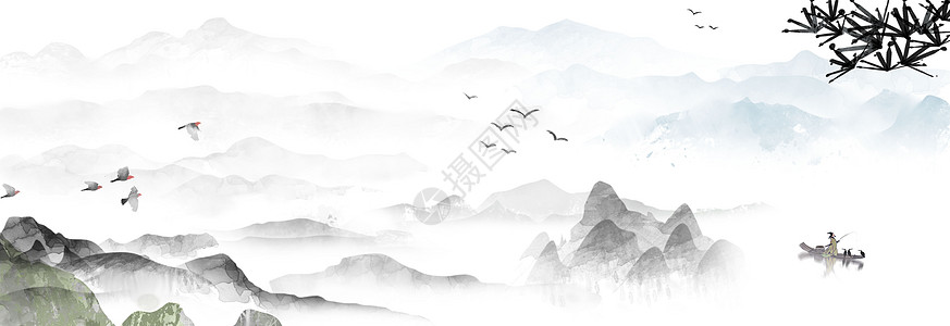 张家界的山中国风水墨山水画插画
