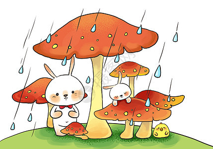 梅雨季蘑菇下的小兔子图片
