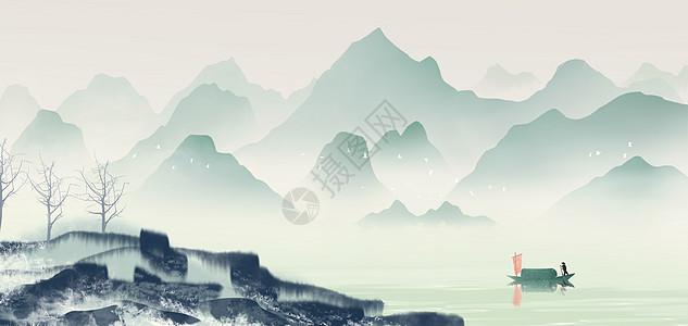 张家界的山中国风水墨山水画插画