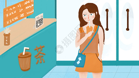 首奶茶店插画_首奶茶店卡通_首奶茶店插图_手绘_板绘_摄图网