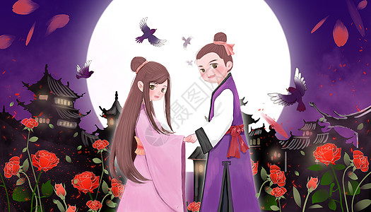 穿针乞巧插画_穿针乞巧卡通_穿针乞巧插图_手绘_板绘_摄图网