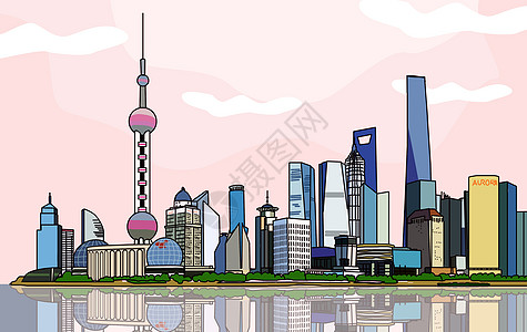 城市线稿旅行之上海风光插画