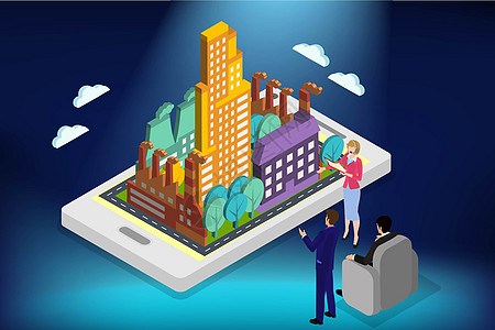 八月手机城市规划城市与工业插画