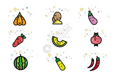 茄子土豆水果蔬菜卡通图标插画