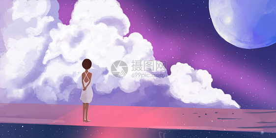 星空月球插画图片