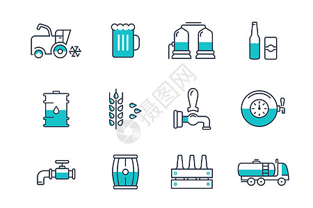运输车啤酒工业图标插画