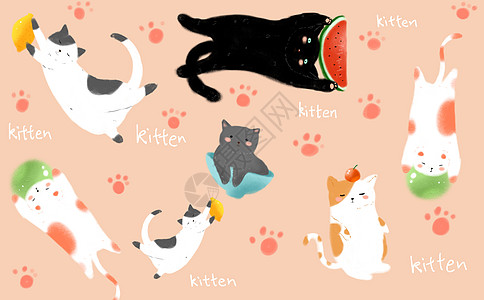 水果小猫背景插画图片下载 正版图片 摄图网