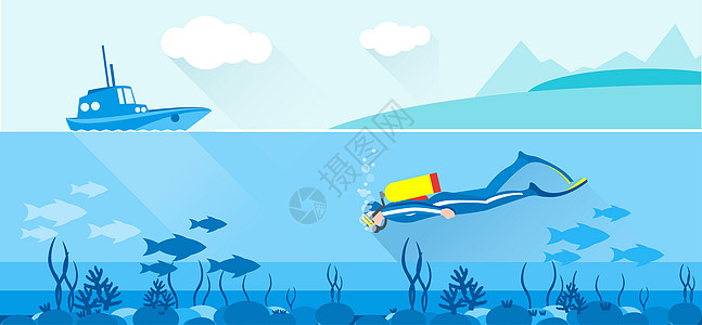 巴厘岛浮潜潜水背景插画