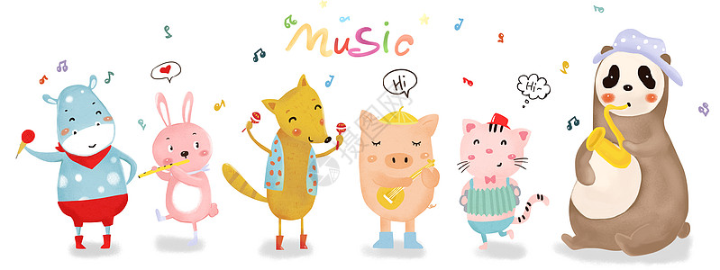 音乐手绘欧式动物插画