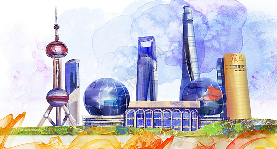 中国梦水墨国际中国风建筑插画插画