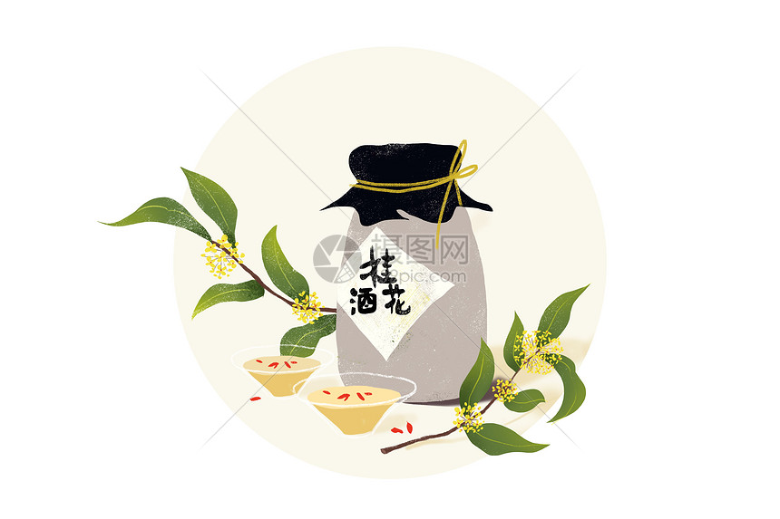 中秋佳节桂花酒手绘插画图片