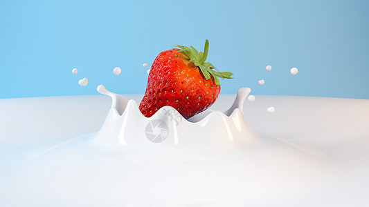 竹叶特写牛奶草莓设计图片