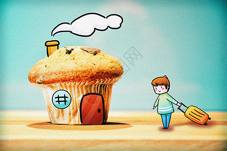 蛋糕小房子创意摄影插画背景图片