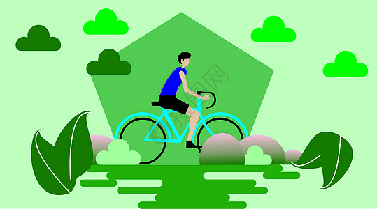 骑单车扁平矢量插画图片