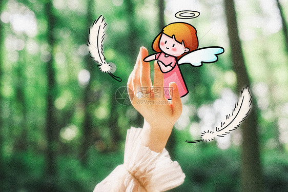 手中的天使创意摄影插画图片