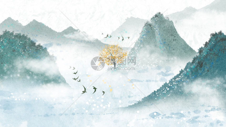 中国风山水背景插画插画图片下载-正版图片400356551-摄图网