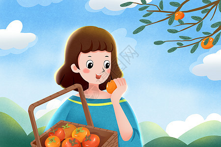 吃柿子的女孩图片