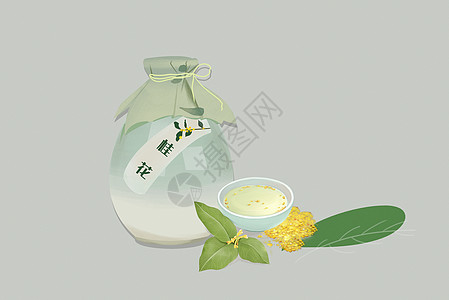 阳台简约桂花酒插画