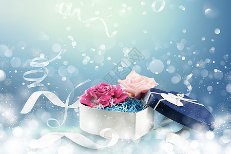 包装玫瑰蓝色礼盒背景设计图片