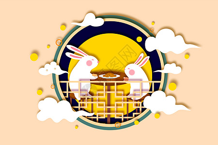 兔子月饼中秋插画