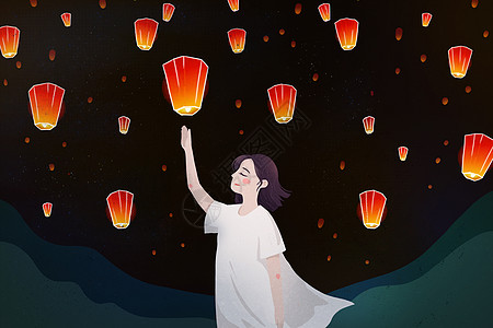 夜空下的灯插画_夜空下的灯卡通_夜空下的灯插图_手绘_板绘_摄图网
