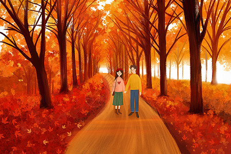 秋天出游的情侣背景图片