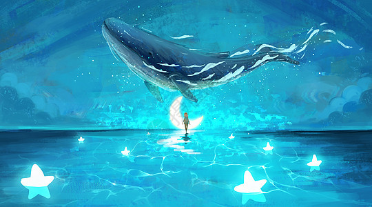 女孩在梦境中与鲸鱼邂逅图片