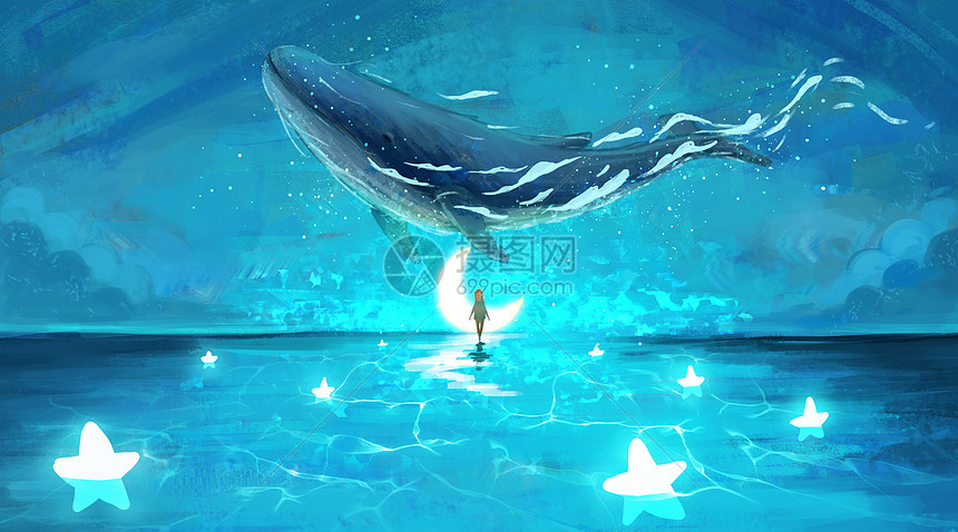 女孩在梦境中与鲸鱼邂逅图片