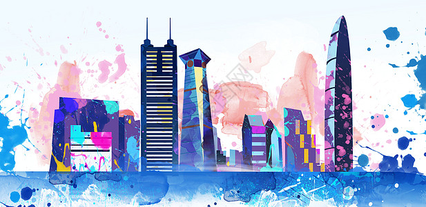唯美都市国际中国风地标插画插画