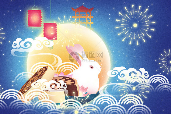 唯美中秋节插画图片