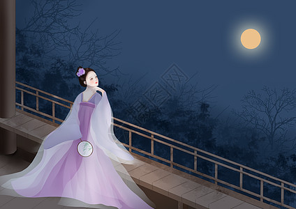 正版立即下载插画  |仕女赏月古风仕女正版立即下载插画  |春天古风