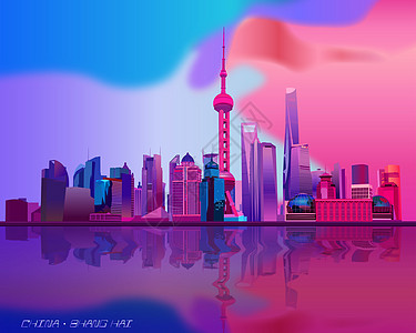 中国政府大楼魔都-上海插画