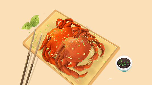 红色筷子美食大闸蟹插画
