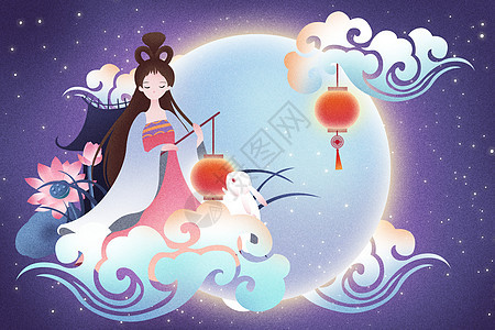 唯美中秋节插画图片