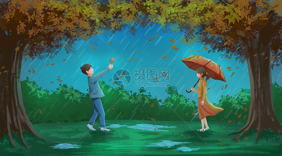 雨中的情侣图片