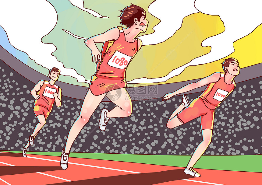 体育比赛百米赛跑插画图片下载-正版图片400472009-摄图网