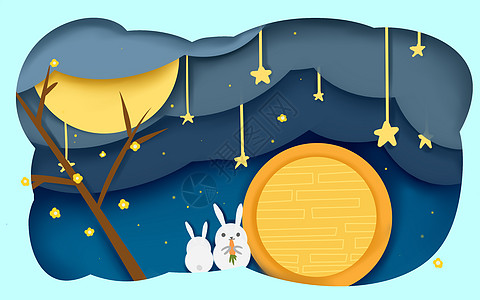 中秋兔子赏月图片