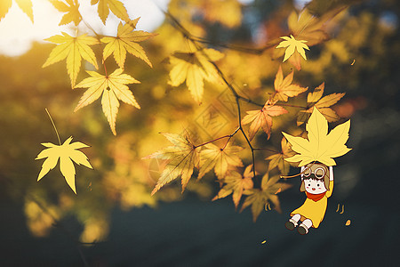 金色叶子秋天去旅行插画